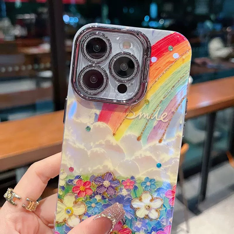 Rainbow Garden Phone Case – Glitter Floral Design
