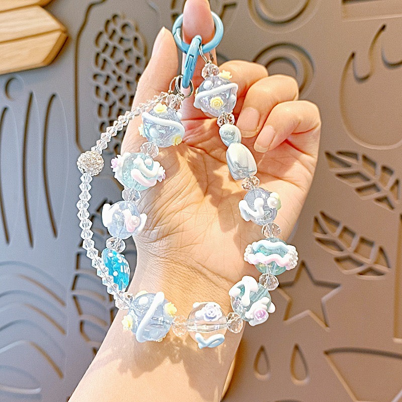 Colorful Beaded Phone Lanyard โ Kawaii Charm Wrist Strap