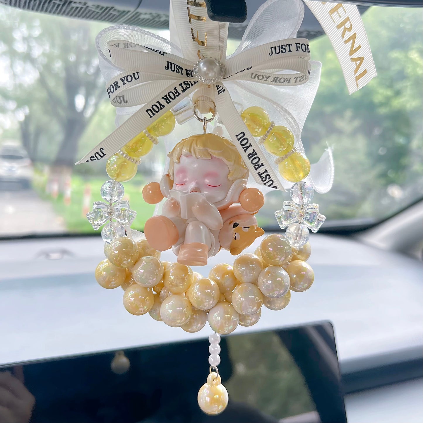 Handmade Skullpanda-Inspired Car Pendant for Rearview Mirror