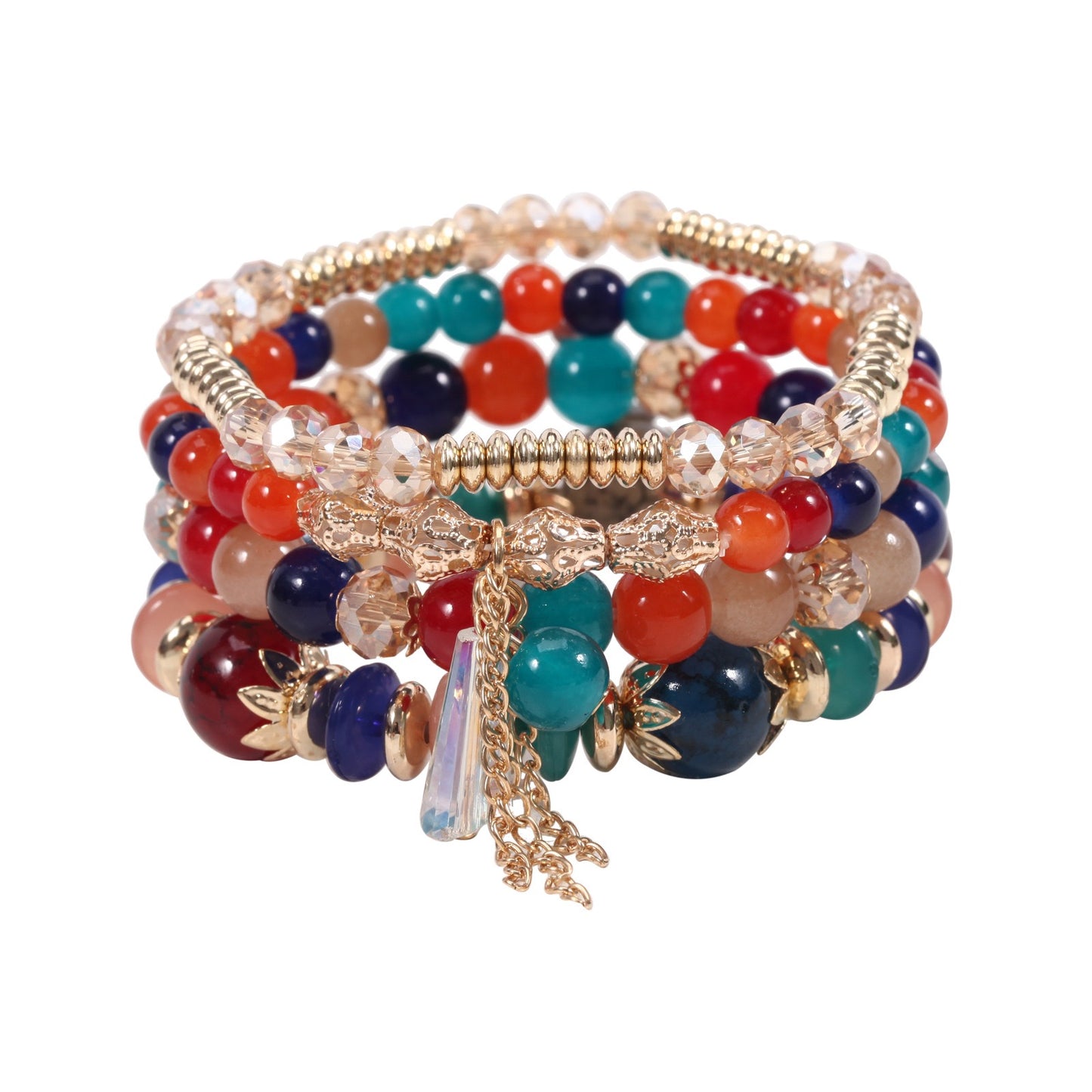 Elegant Crystal Beaded Bracelet Stack – Multi-Layer Fashion Jewelry