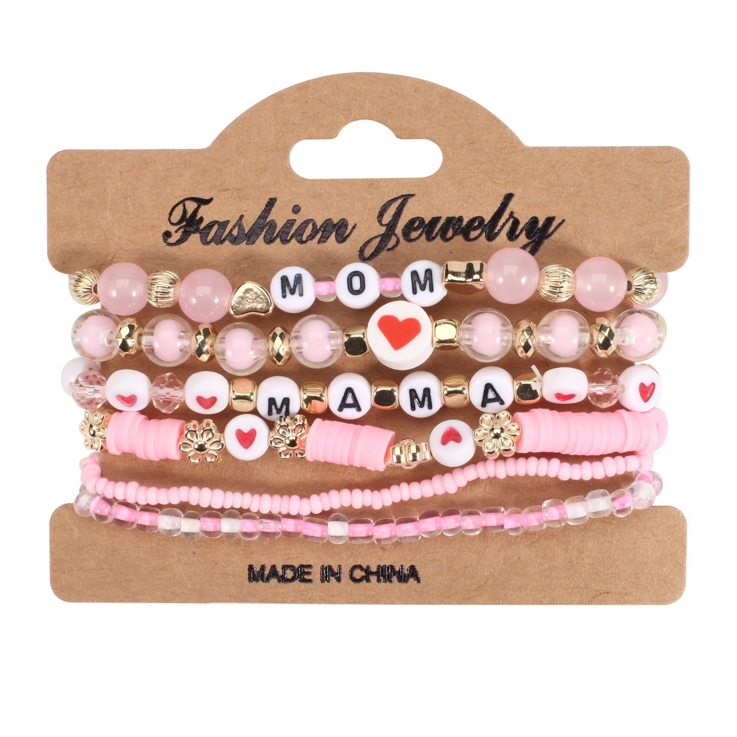 Mother’s Day Bracelet Stack – Pink & Gold Beaded Jewelry for Mom
