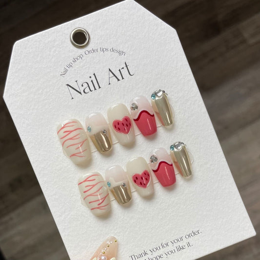 Sweetheart Blush Spirals Press-on Nails V Boutique Studio-New