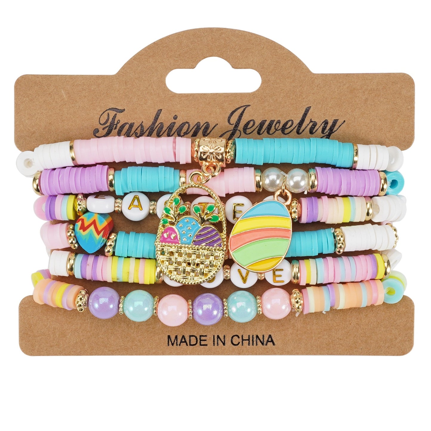 Easter Beaded Bracelet Stack – Colorful Holiday Jewelry with Bunny & Egg Charms