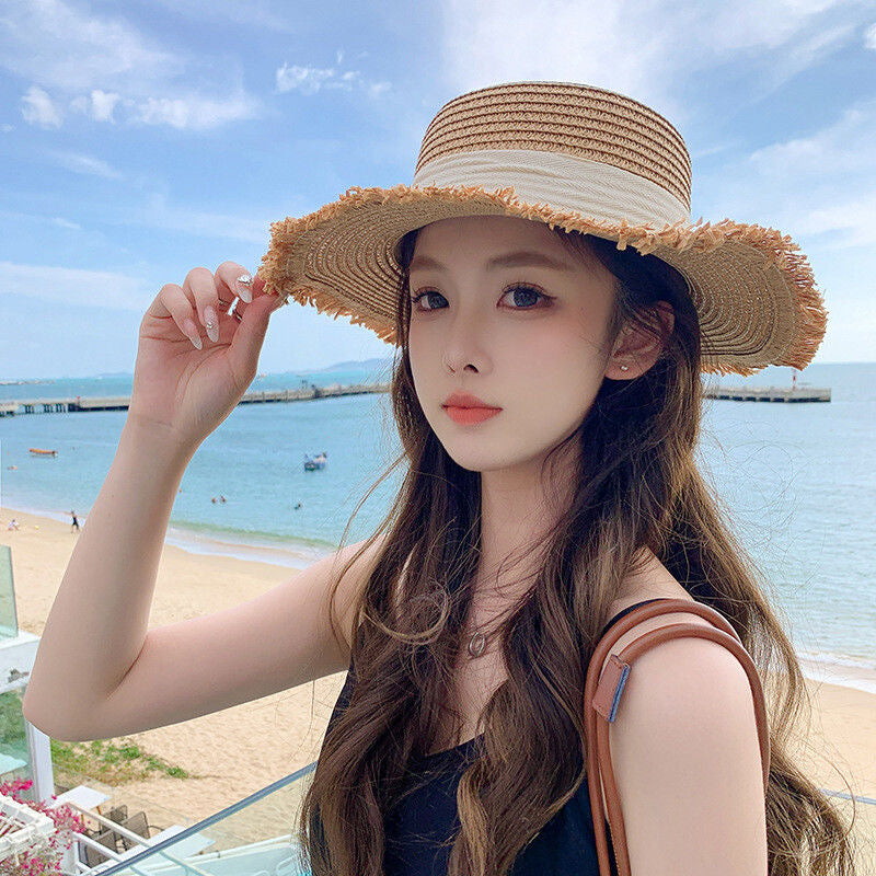 Women’s Straw Sun Hat with Bow – Wide Brim Summer Beach Hat, UV Protection