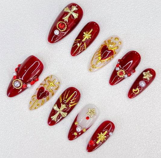 Glamorous Red Press-on Nails V Boutique Studio