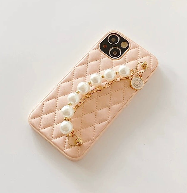 Elegant Quilted iPhone Case with Pearl Charm β Classy Gift Idea