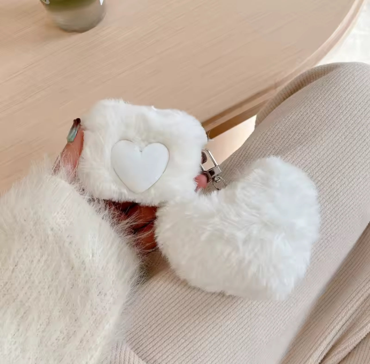 Sweet Fluffy Heart AirPods Case – Soft Plush Protective Cover V Boutique Studio