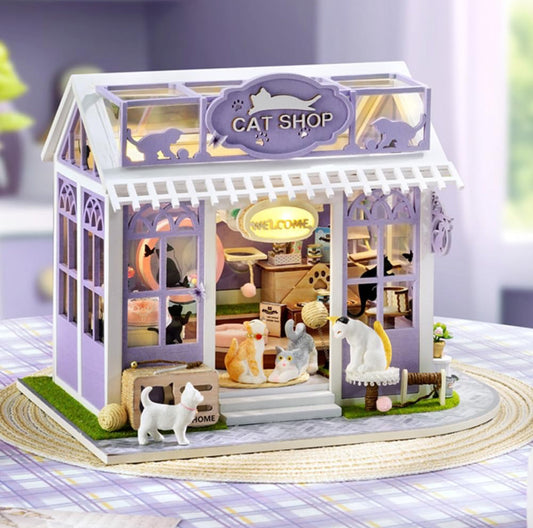 Cat Shop Miniature House – DIY Kit for Cat Lovers Cute Room