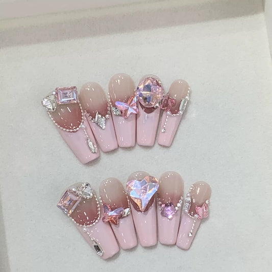 Pink Crystal Romance Press-on Nails V Boutique Studio