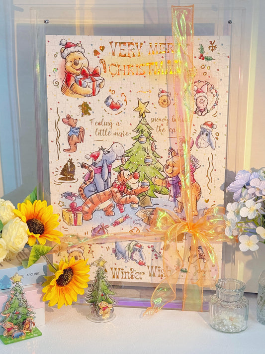 Winnie the Pooh Very Merry Christmas 500-Piece Double-Sided Gold Foil Puzzle Gubu