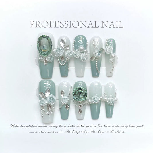Minted Rose Garden Press-on Nails V Boutique Studio