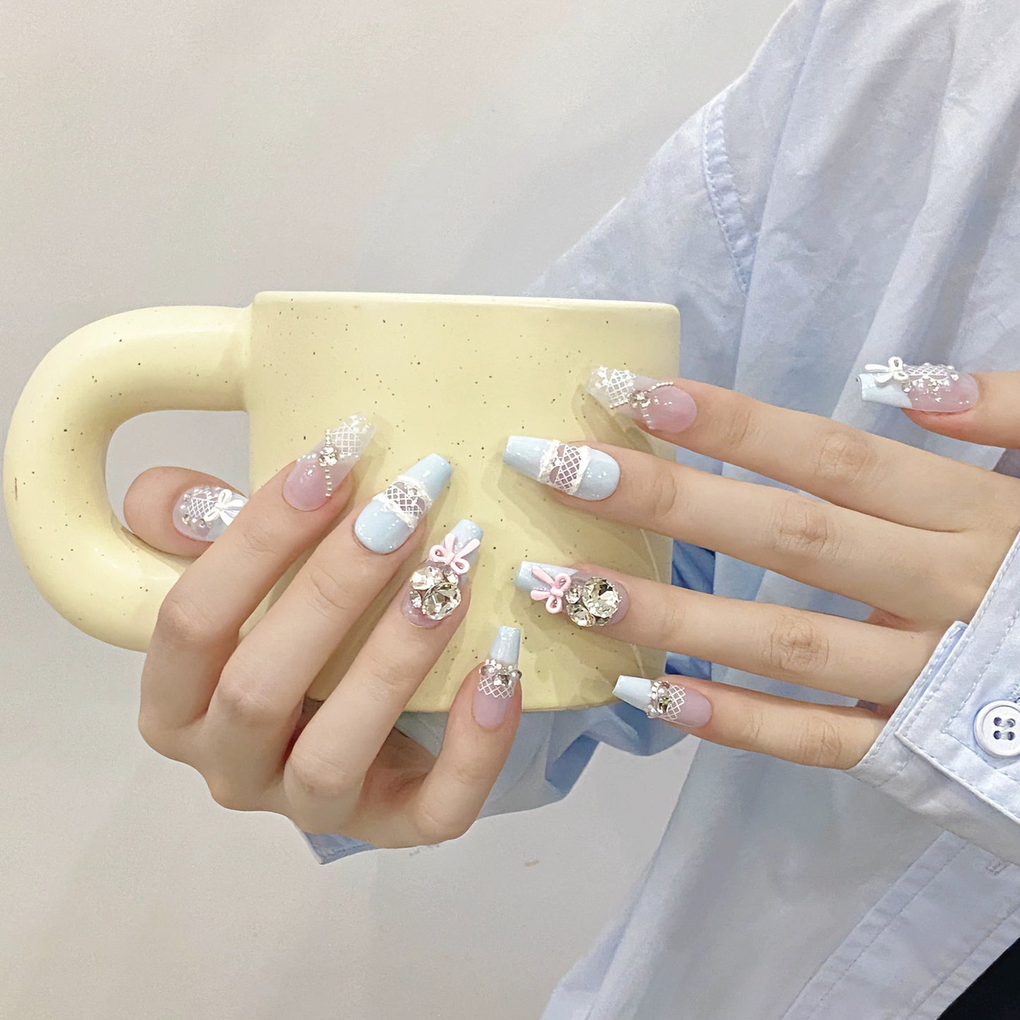 Blue Ribbon Romance Press-on Nails