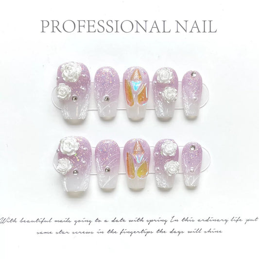 Dreamy Floral Lavender Press-on Nails V Boutique Studio