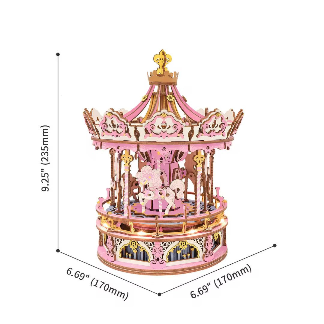 Romantic Carousel Mechanical Music Box 3D Wooden Puzzle - Handcrafted Home Decor ROKR