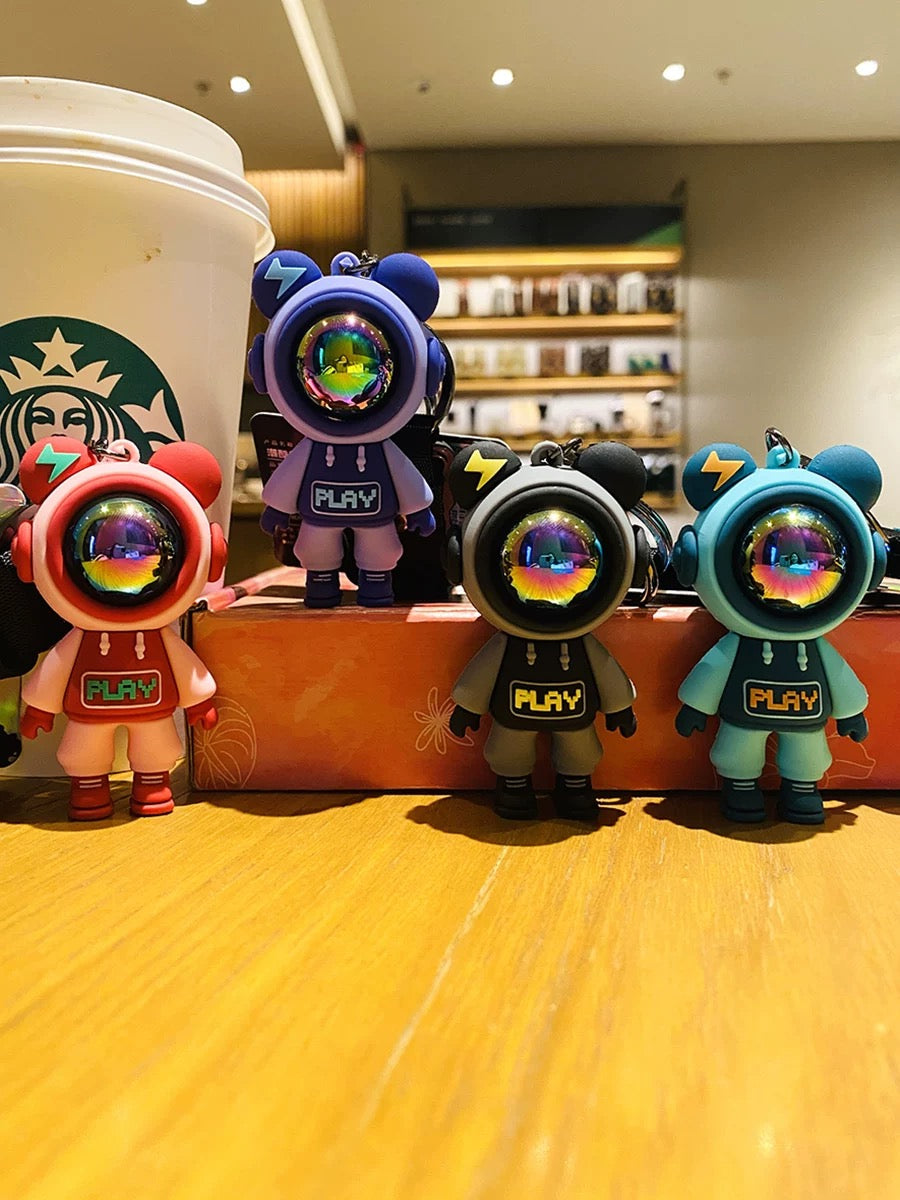 Astronaut Bear Keychain with Holographic Helmet - Cute Kawaii Space Accessory V Boutique Studio