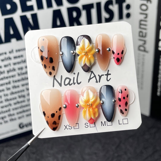 Leopard Gradient Floral Press-on Nails V Boutique Studio