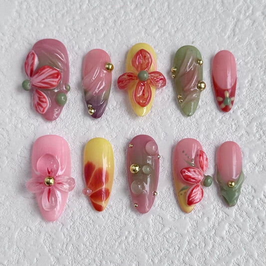 Vibrant Floral Garden Press-on Nails V Boutique Studio