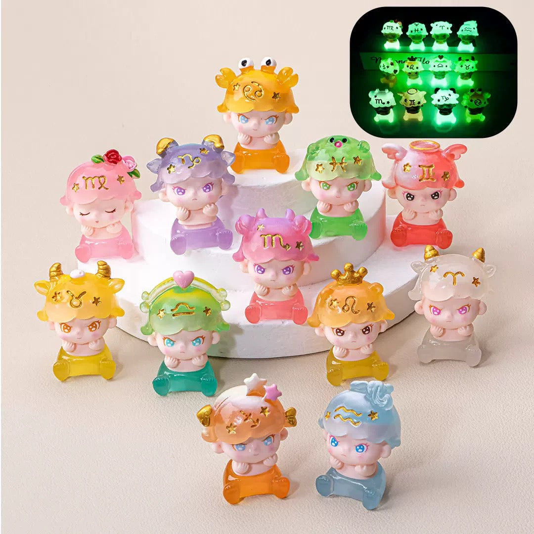 Zodiac Glow Resin Figurines – Cute Mini Desk Ornaments