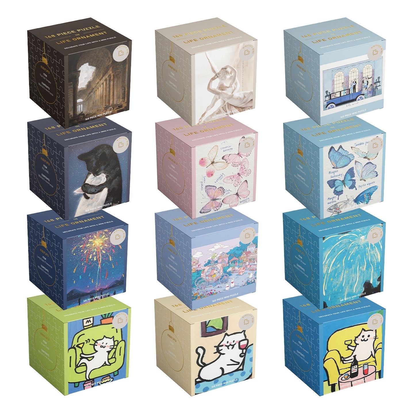 Kibifufu 12-Pack 168 Piece Mini Jigsaw Puzzle Collection 02 | Art Series Gift Set