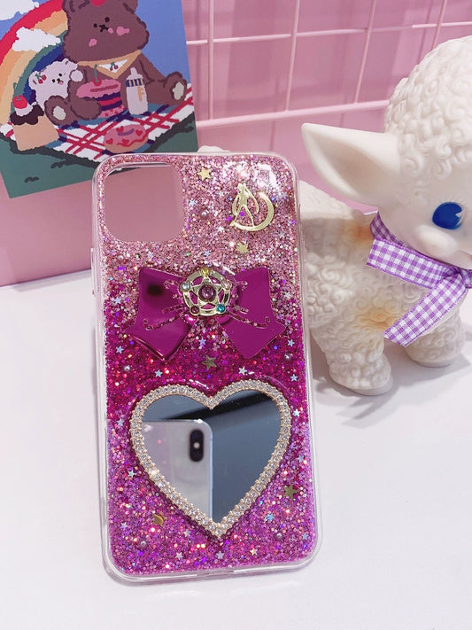Handmade Sailor Moon Glitter Phone Case – Heart Mirror & Bow V Boutique Studio