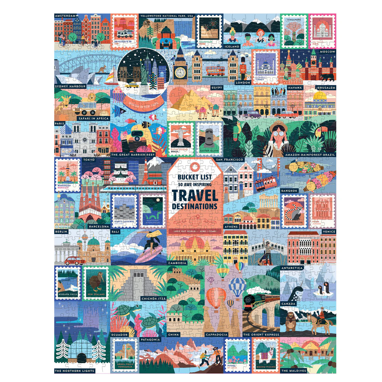 50 Awe-Inspiring Travel Destinations Bucket List 1000 Piece Jigsaw Puzzle Ridley's Games