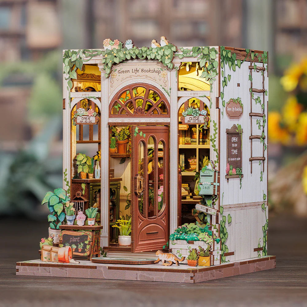 Green Life Bookshop – DIY Wooden Miniature Book Nook Kit