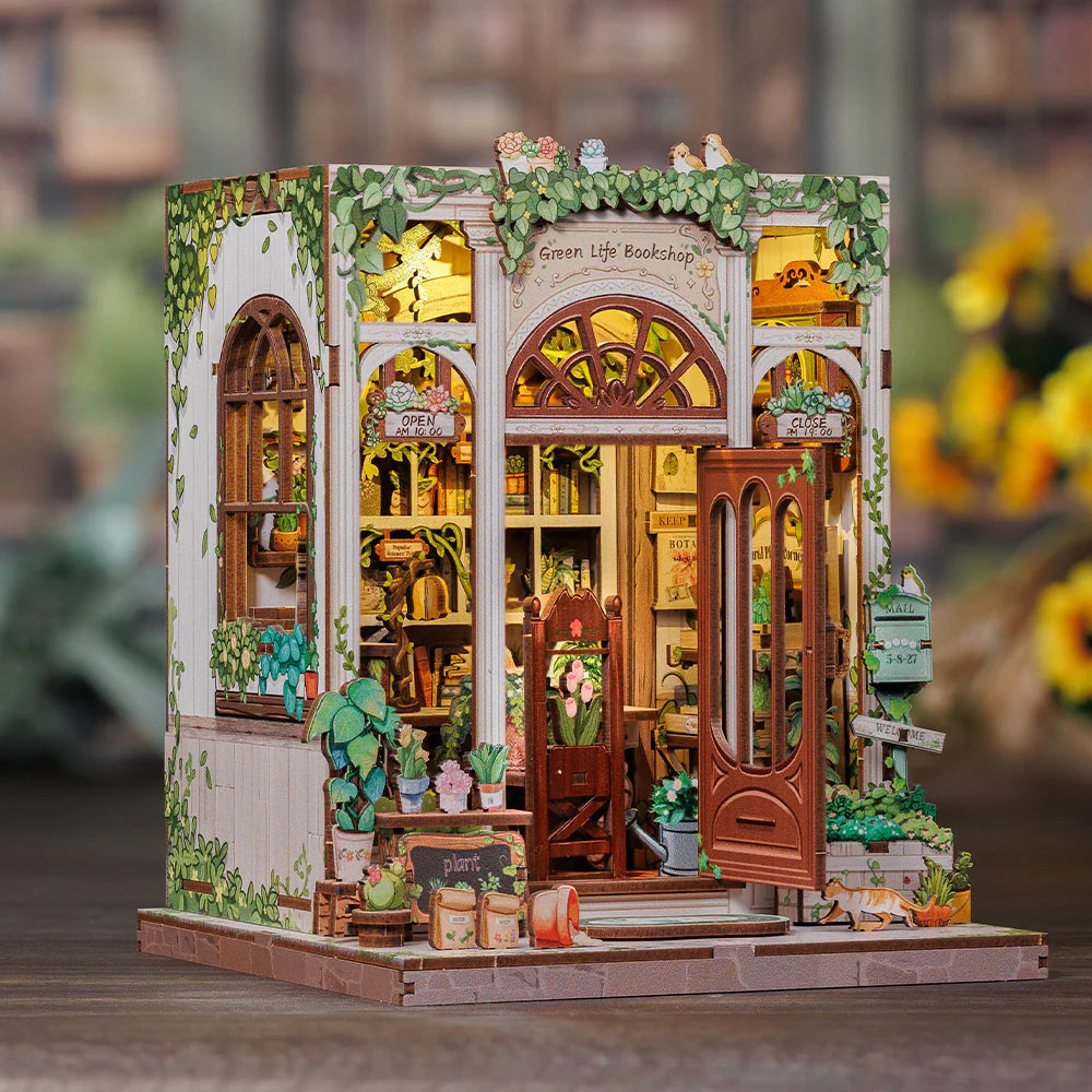 Green Life Bookshop – DIY Wooden Miniature Book Nook Kit