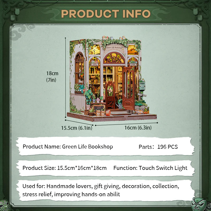 Green Life Bookshop – DIY Wooden Miniature Book Nook Kit