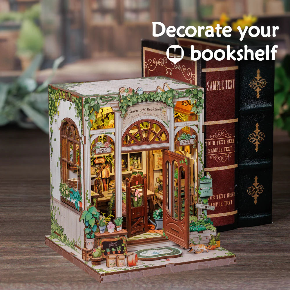Green Life Bookshop – DIY Wooden Miniature Book Nook Kit