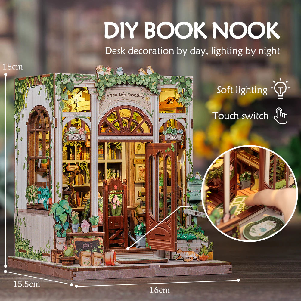 Green Life Bookshop – DIY Wooden Miniature Book Nook Kit