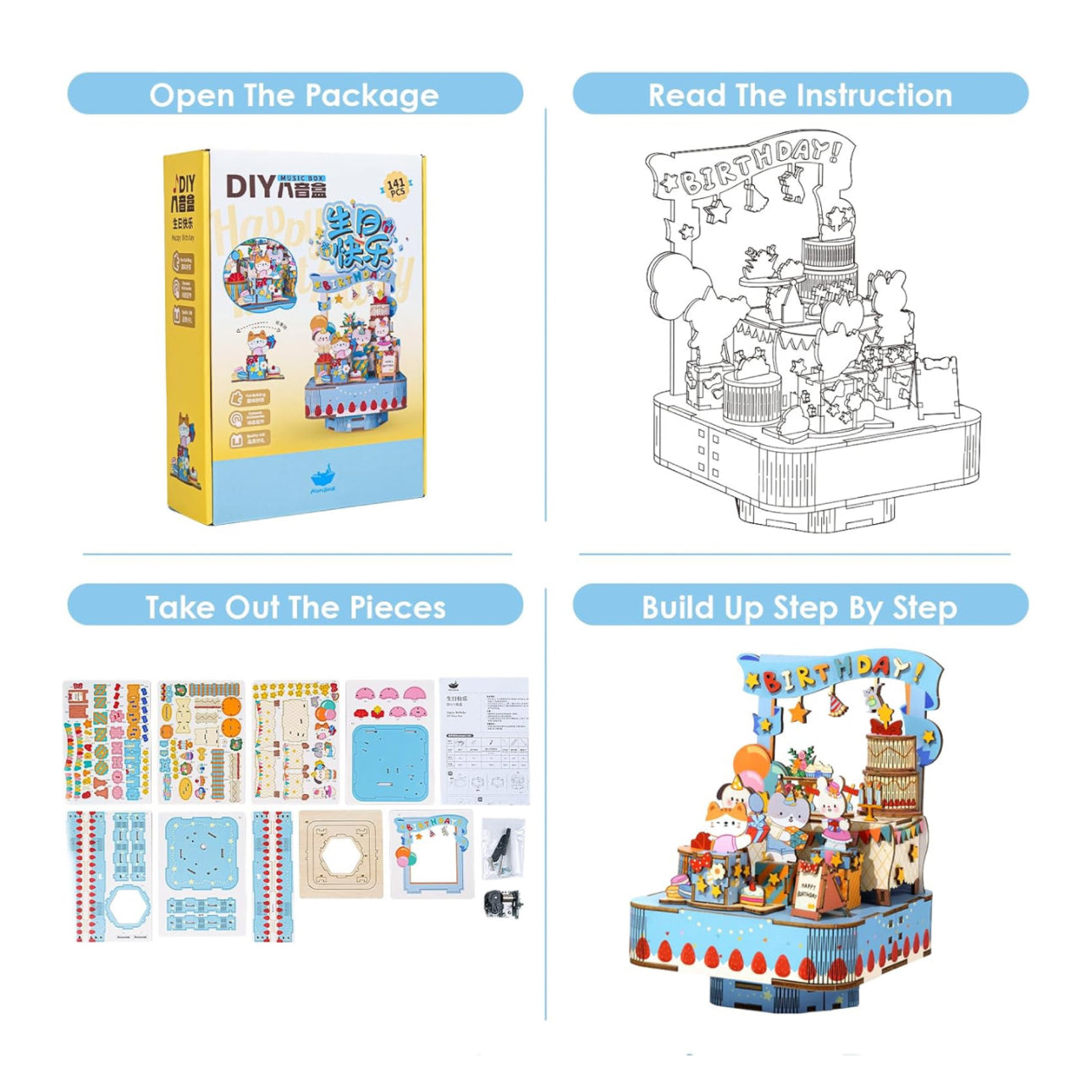 DIY Birthday Cake Music Box – 141pcs Puzzle Kit