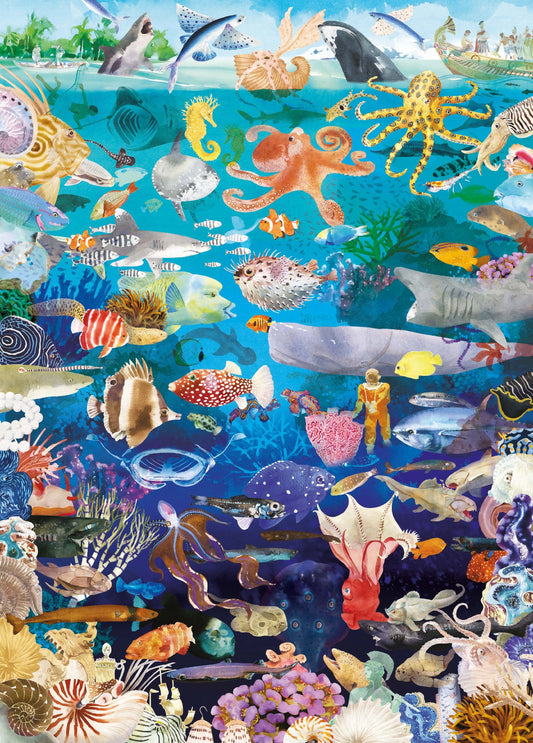 Around the World in 50 Fish 1000 Piece Puzzle Galison