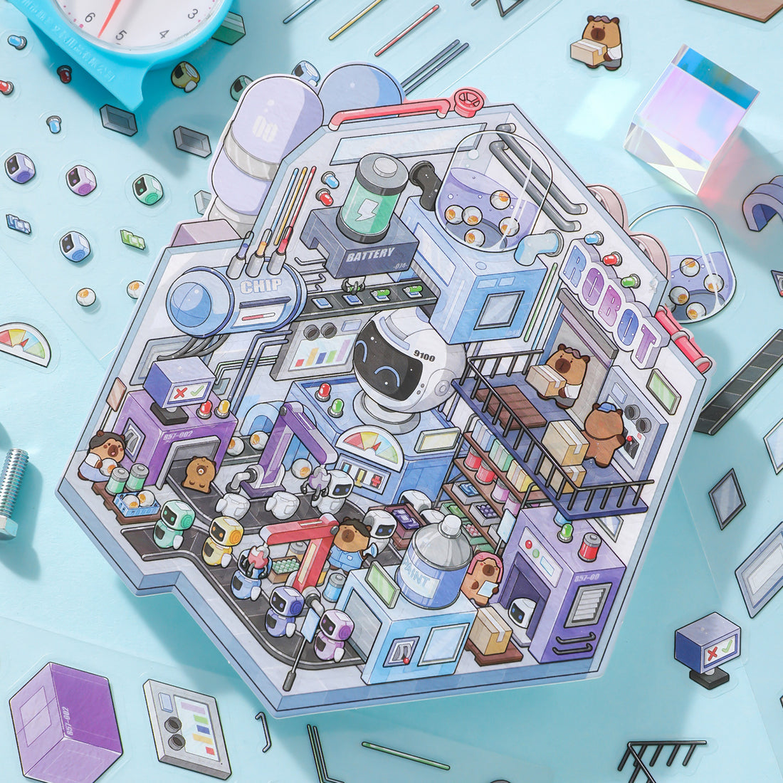 Factory Miniature Sticker Kit β 3D DIY Scene for Journals & Crafts