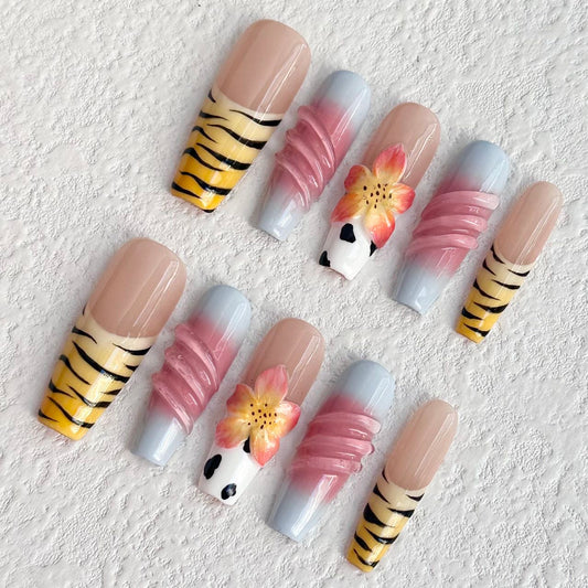 Tiger Floral Press-on Nails