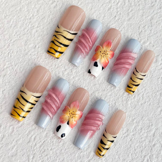 Tiger Floral Press-on Nails V Boutique Studio