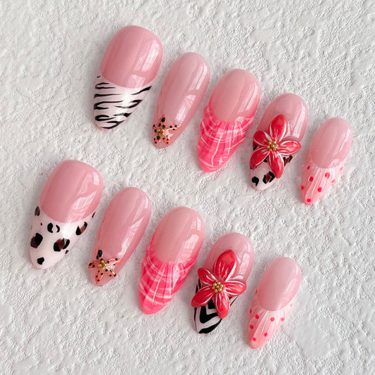 Leopard Floral Press-on Nails V Boutique Studio