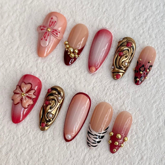 Luxurious Floral Press-on Nails V Boutique Studio