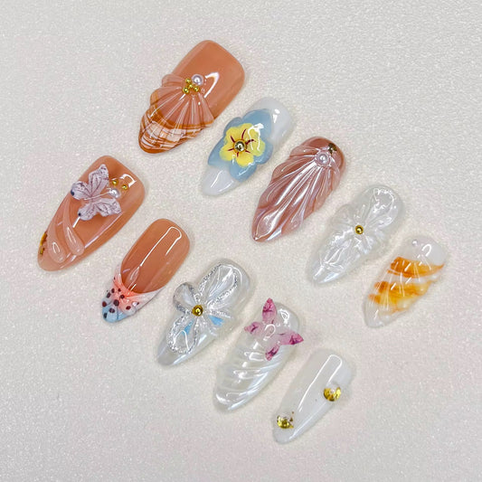 Romantic Beachside Nails Press-on Nails V Boutique Studio