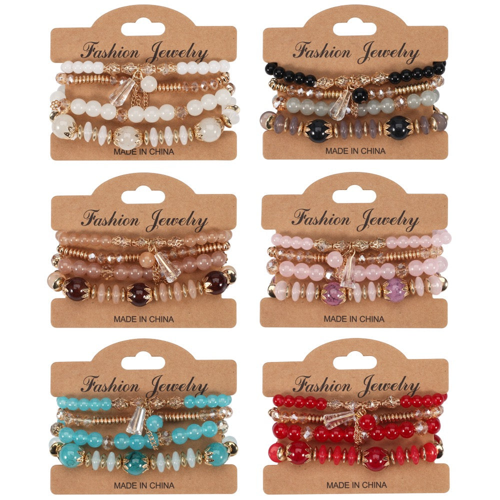 Elegant Crystal Beaded Bracelet Stack – Multi-Layer Fashion Jewelry