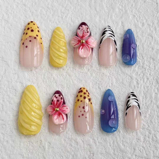 Colorful Floral Craze Press-on Nails V Boutique Studio