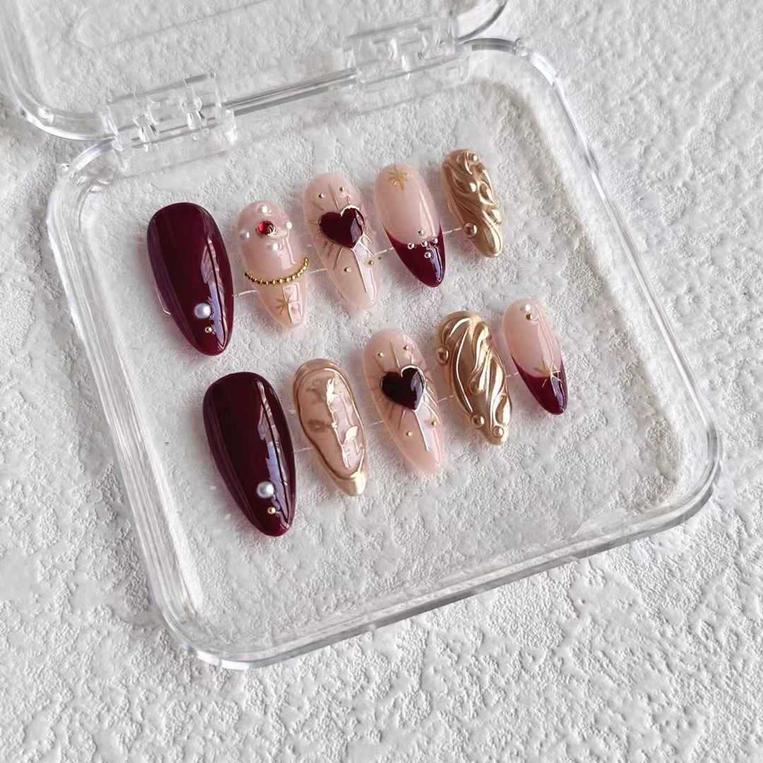 Crimson Hearts Press-on Nails