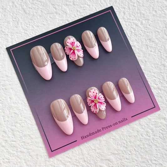 Chic Pink Blossom French Tip Press-On Nails V Boutique Studio