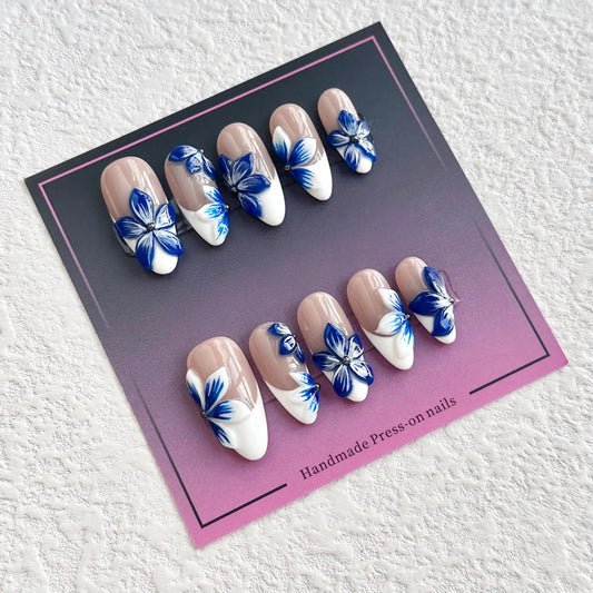 Blue Blossom Press-on Nails V Boutique Studio