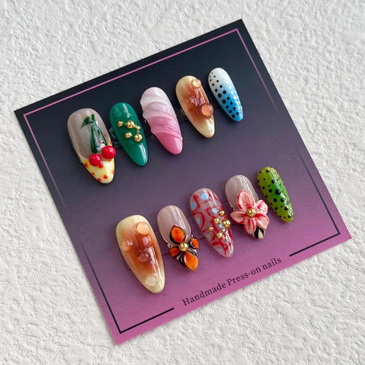 Cherry Land Floral Press-on Nails