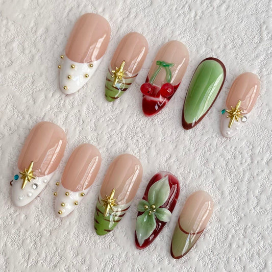Emerald Jade Garden Press-on Nails V Boutique Studio