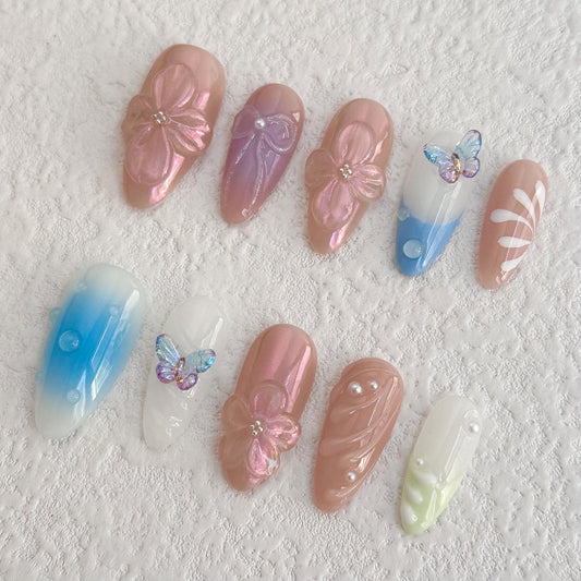 Whimsical Butterfly Blooms Press-on Nails V Boutique Studio