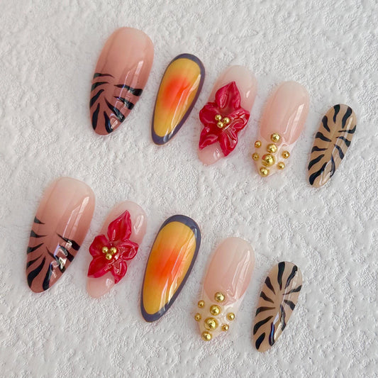 Safari Floral Press-on Nails V Boutique Studio