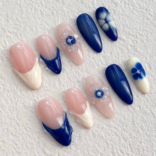Icy Blue Floral Sea Press-on Nails V Boutique Studio