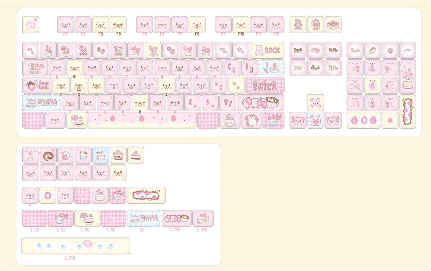 Strawberry Bear Cake Keycaps – PBT EAO Profile Set