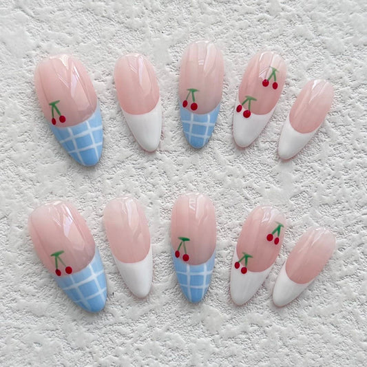 Baby Blue Cherry Press-on Nails V Boutique Studio